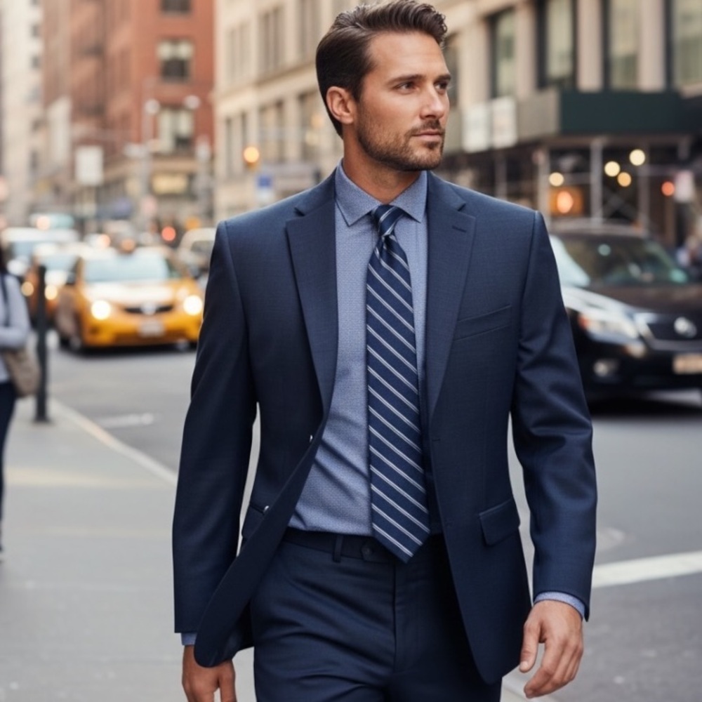 Kenneth Cole Awearness Men's Navy Blazer & Burma Bibas Tie Bundle